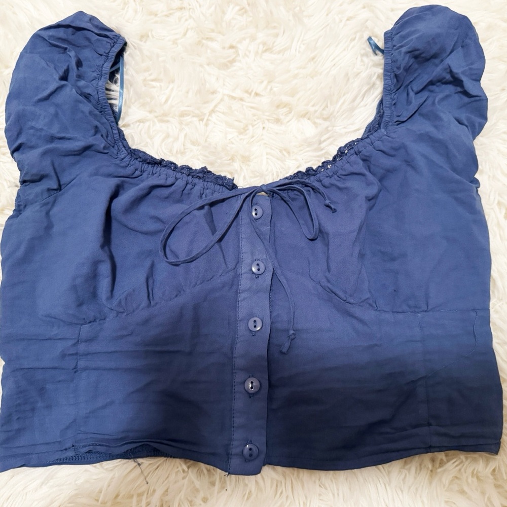 Blue Sleeveless Ruched Blouse